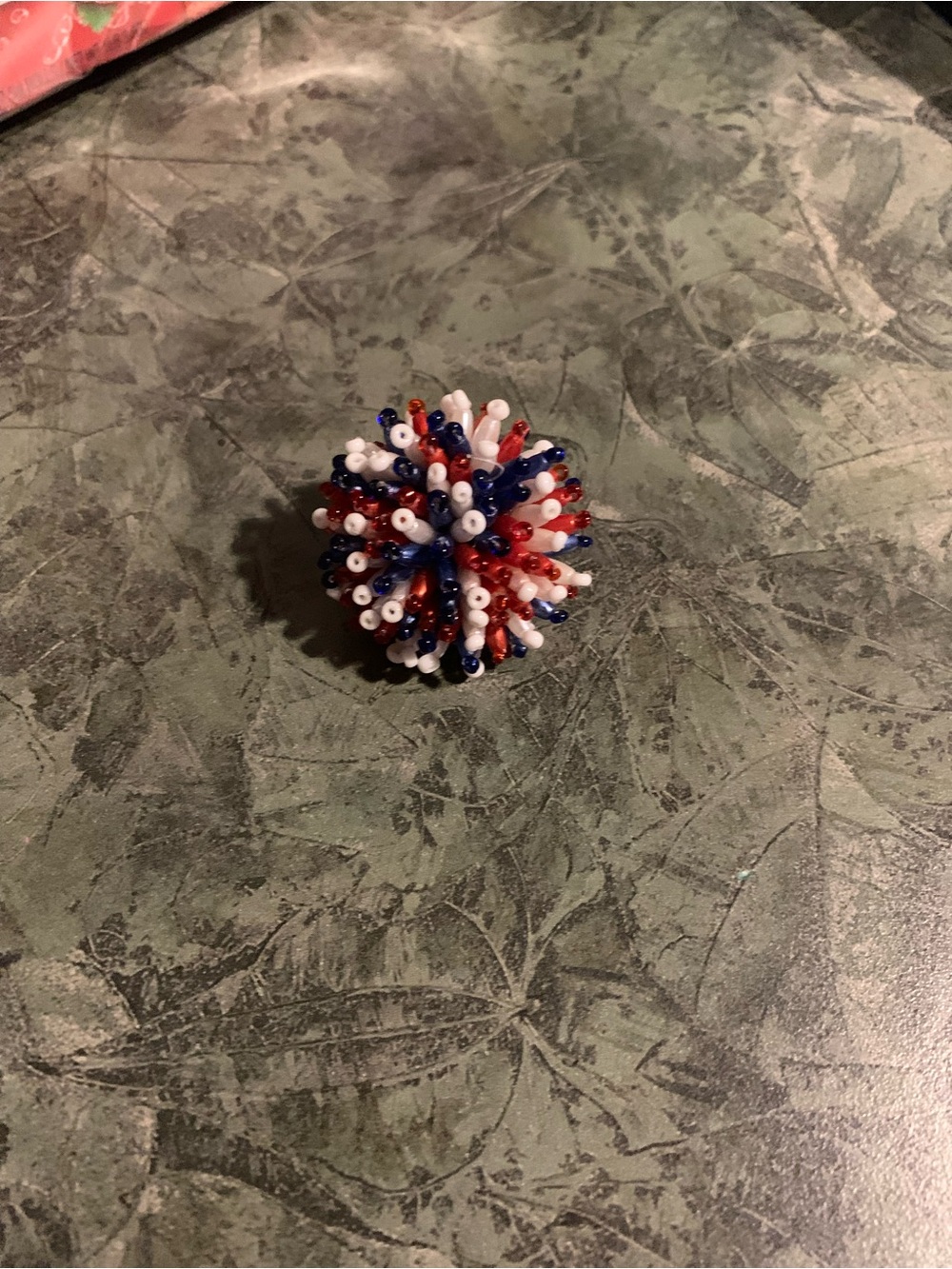 Patriotic Beaded Pom-Pom Ring - Red, White & Blue